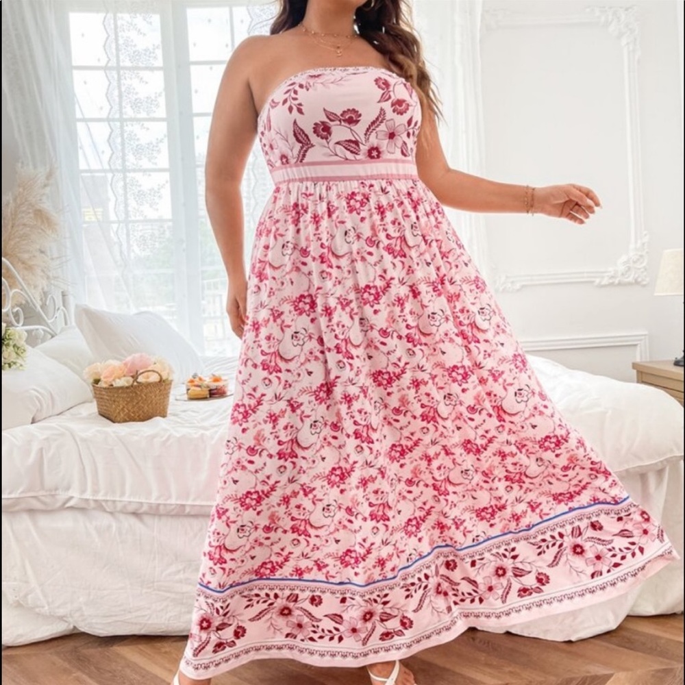 Boho Pink Floral Print Tube Maxi Dress - Picture 6 of 11
